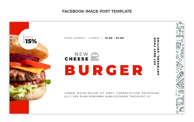 フラット​デザイン​の​美味しい​ハンバーガー​facebook​投稿