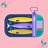Vettore gratuito illustrazione deliziosa di sardine in scatola dal design piatto