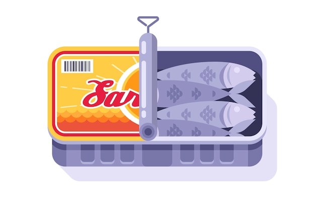 Flat design delicious canned sardine illustration