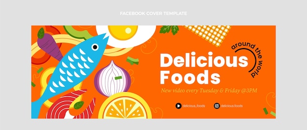 Copertina facebook di pesce delizioso dal design piatto