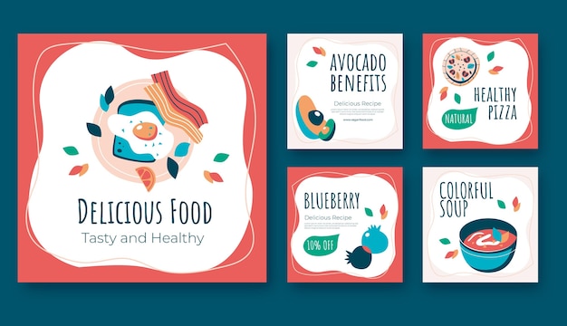 Free vector flat design delicious food instagram posts