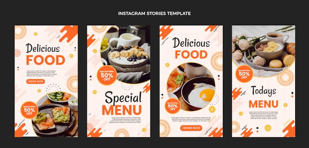 Flat design delicious food instagram stories