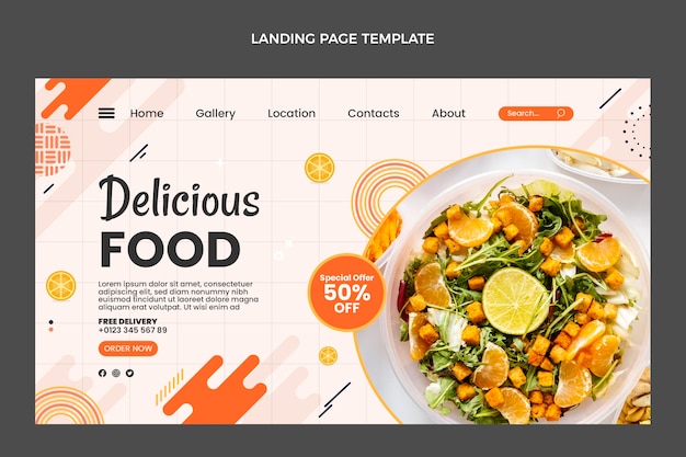 Flat design delicious food landing page