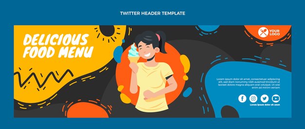 Flat design delicious food menu twitter header