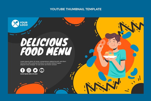 Vettore gratuito menu di cibo delizioso dal design piatto miniatura di youtube