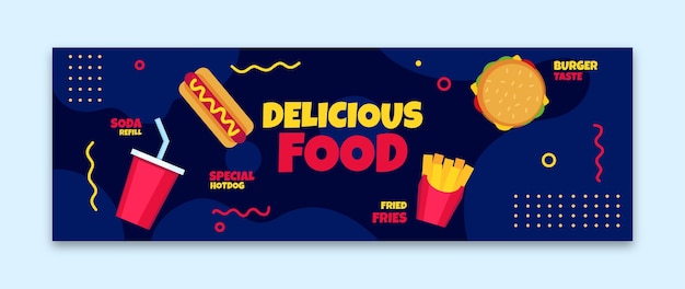 Бесплатное векторное изображение Плоский дизайн вкусной еды twitter заголовок