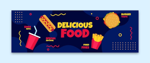 Flat design delicious food twitter header