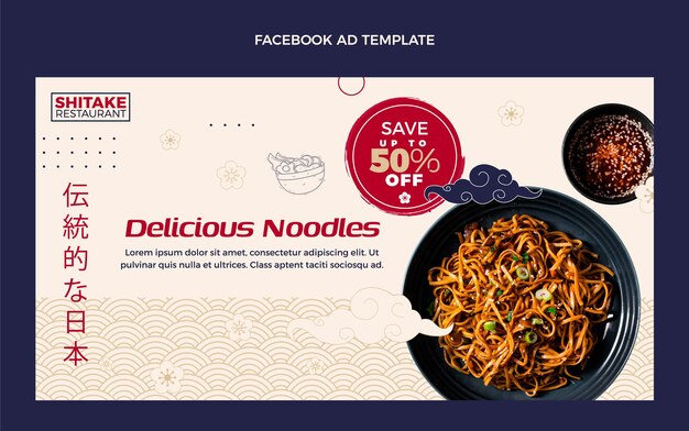 Flat design delicious noodles facebook template