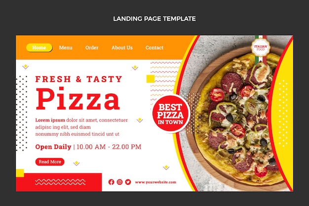 フラットなデザインのおいしいピザのランディングページ