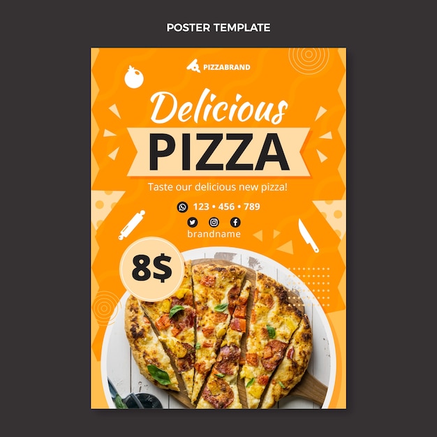 Flat design delicious pizza poster template