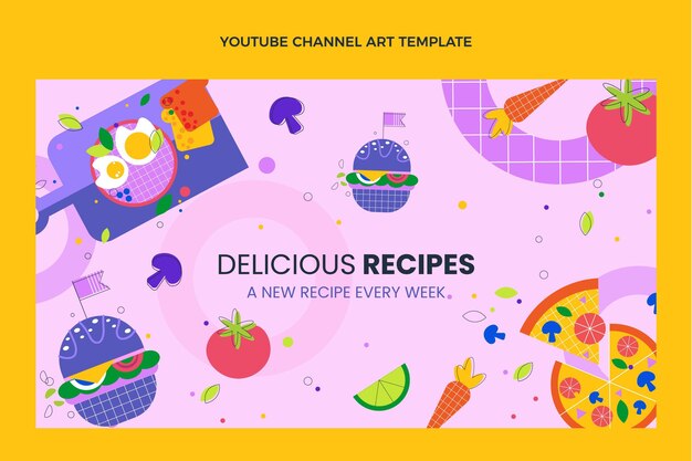 Vettore gratuito design piatto deliziose ricette canale youtube