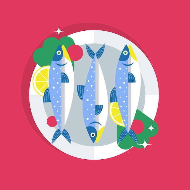 Flat design delicious sardine illustration