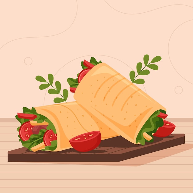 Flat design delicious shawarma illustration