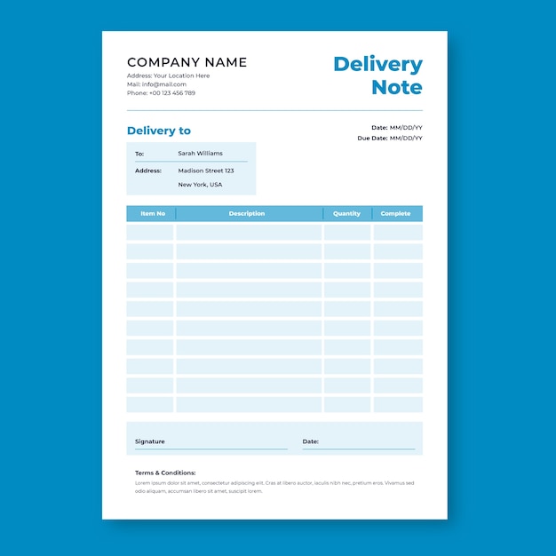 Flat design delivery note template