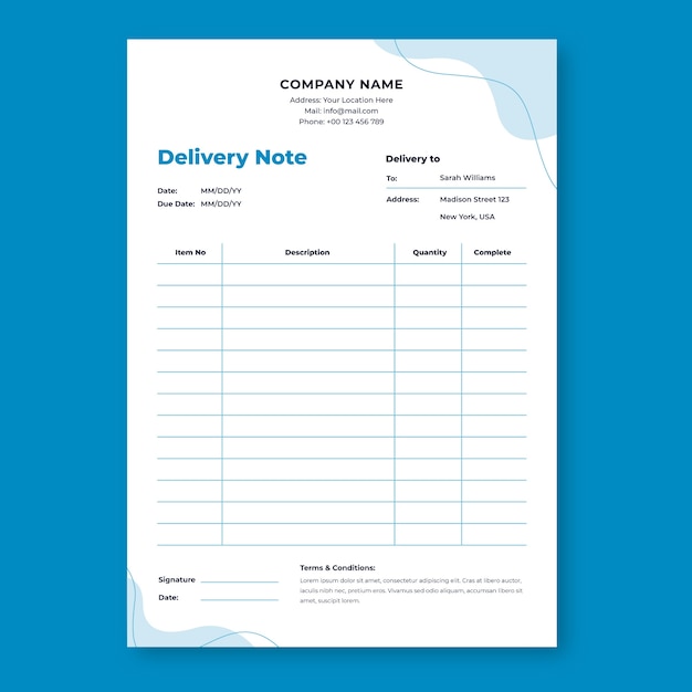 Free vector flat design delivery note template