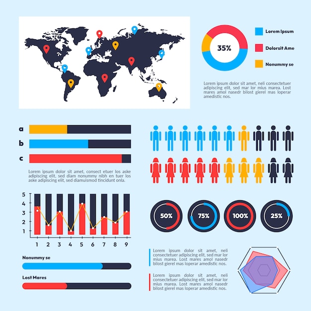 Vettore gratuito modello di grafico demografico design piatto