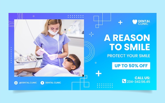 Modello di rapporto pubblicitario di facebook della clinica dentale design piatto