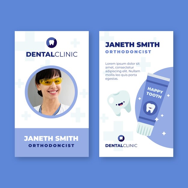 Шаблон удостоверения личности стоматологической клиники в плоском дизайне