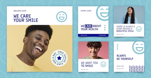 Free vector flat design dental clinic instagram posts template