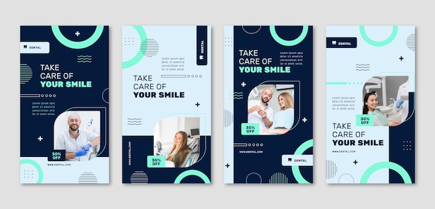 Free vector flat design dental clinic instagram stories