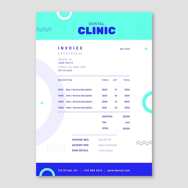 Flat design dental clinic invoice