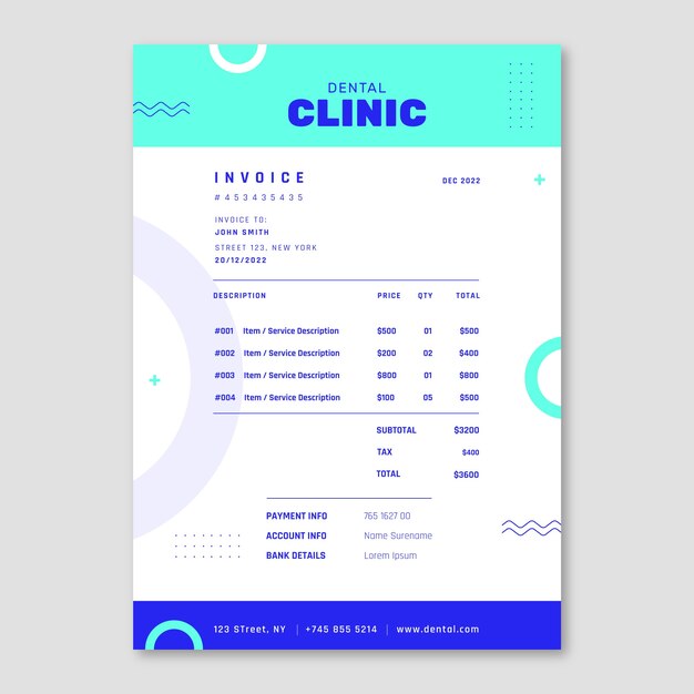 Flat design dental clinic invoice