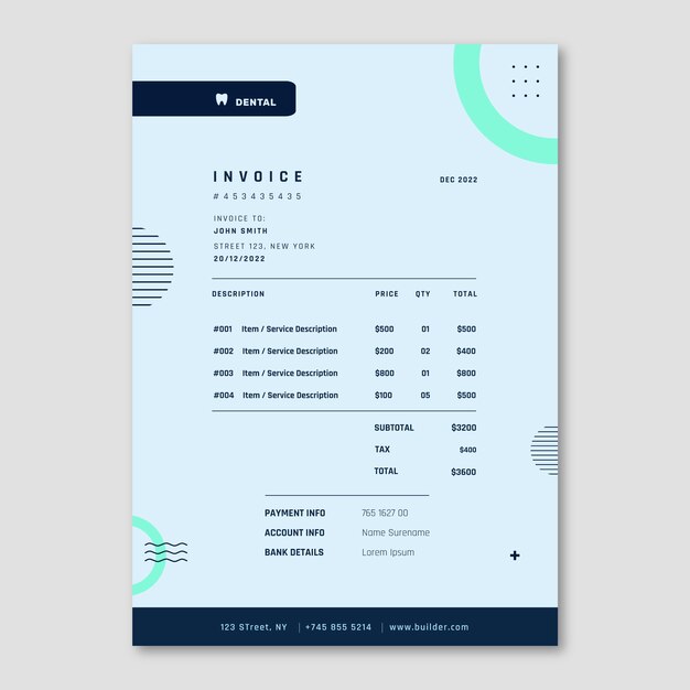 Flat design dental clinic invoice