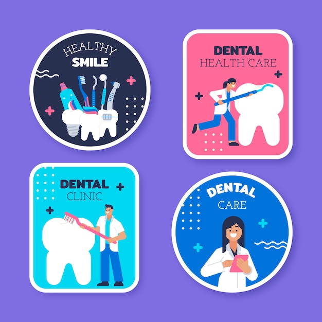 Flat design dental clinic labels template