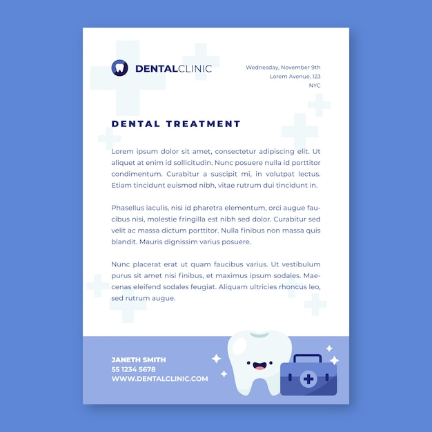 Free vector flat design dental clinic letterhead report template