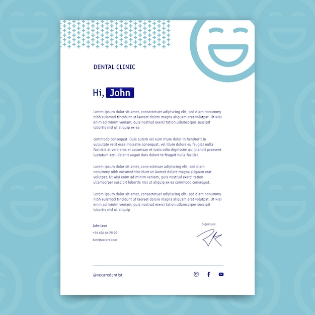 Flat design dental clinic letterhead report template