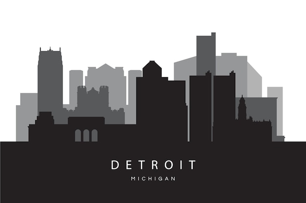 Siluetta dell'orizzonte di detroit design piatto