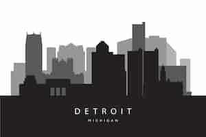 Vettore gratuito siluetta dell'orizzonte di detroit design piatto