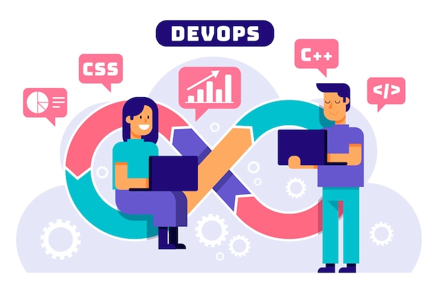 Плоский дизайн devops иллюстрации