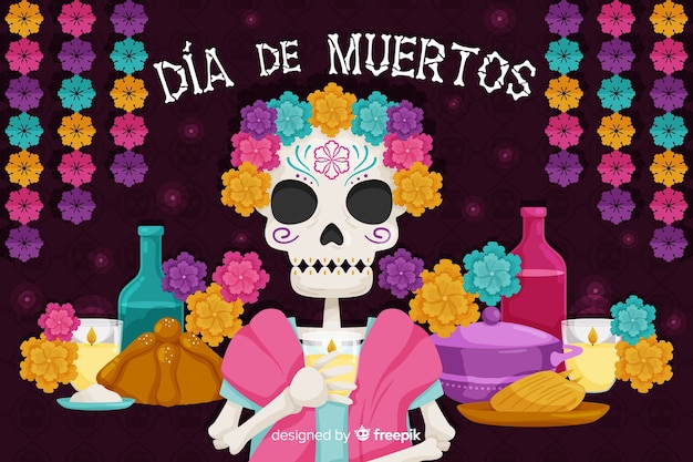 Flat design of dia de muertos background