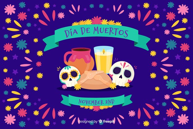 Плоский дизайн фона Dia de Muertos