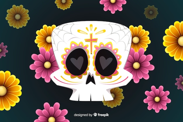 Vettore gratuito design piatto di sfondo dia de muertos