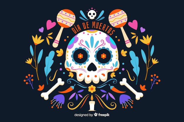 Плоский дизайн фона Dia de Muertos