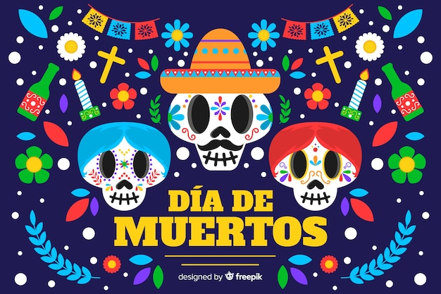 Плоский дизайн фона de muertos