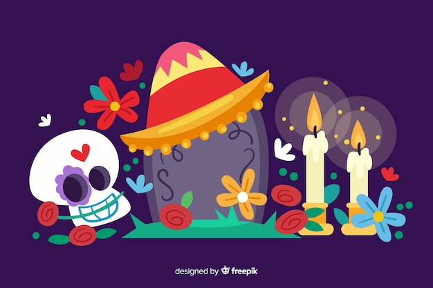 Плоский дизайн фона Dia de Muertos