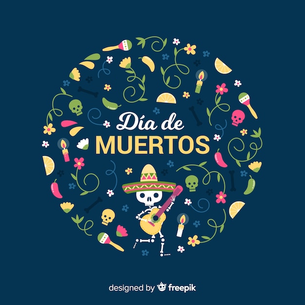 Плоский дизайн фона Dia de Muertos