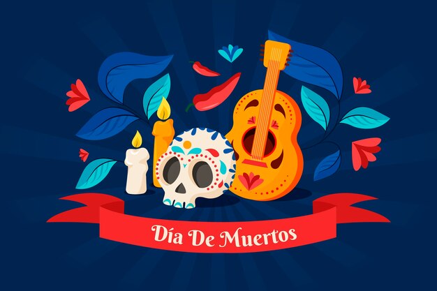 Плоский дизайн фона dia de muertos