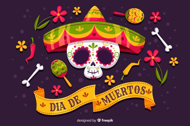 Flat design of dia de muertos background