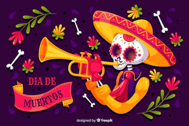 Плоский дизайн фона de muertos