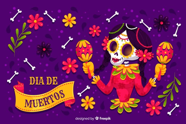 Плоский дизайн фона de muertos