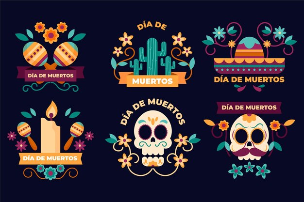 Плоский дизайн коллекции значков dia de muertos