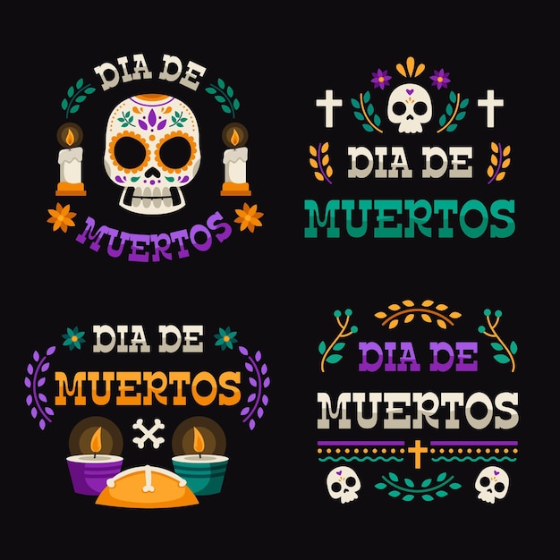 평면 디자인 dia de muertos 배지 컬렉션