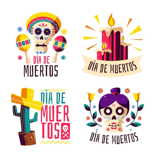 Flat design dia de muertos badge collection