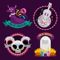 Free vector flat design dia de muertos badge collection