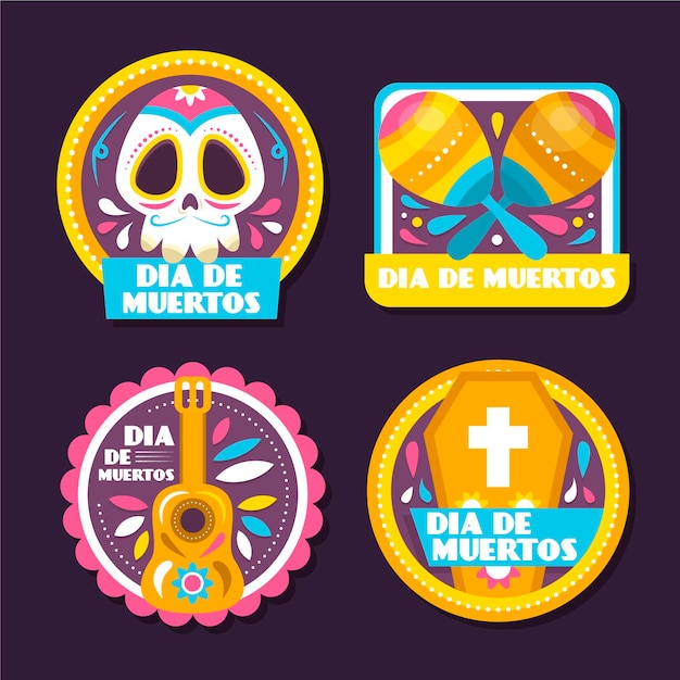 Flat design dia de muertos badge collection