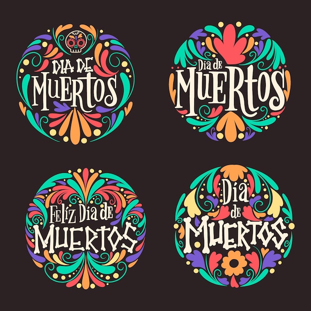 Free vector flat design dia de muertos badge collection